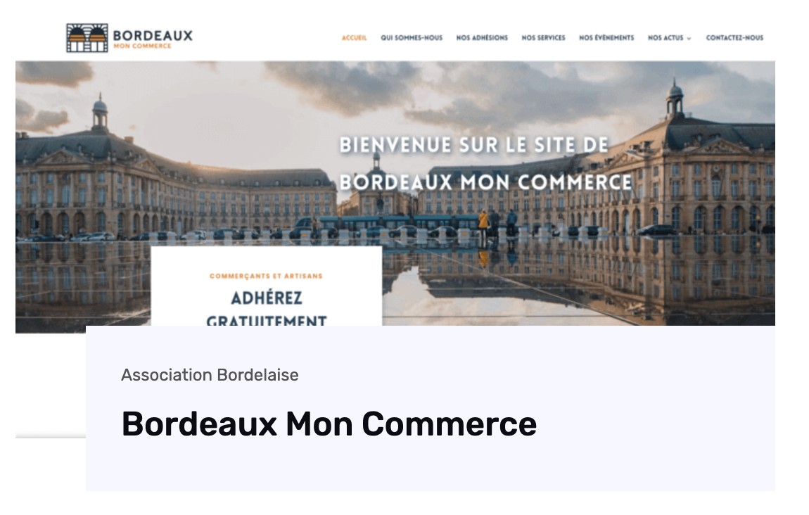 Site de l'association Bordeaux Mon Commerce, réseau de commerçants et artisans — réalisé par Orizon Group Services
