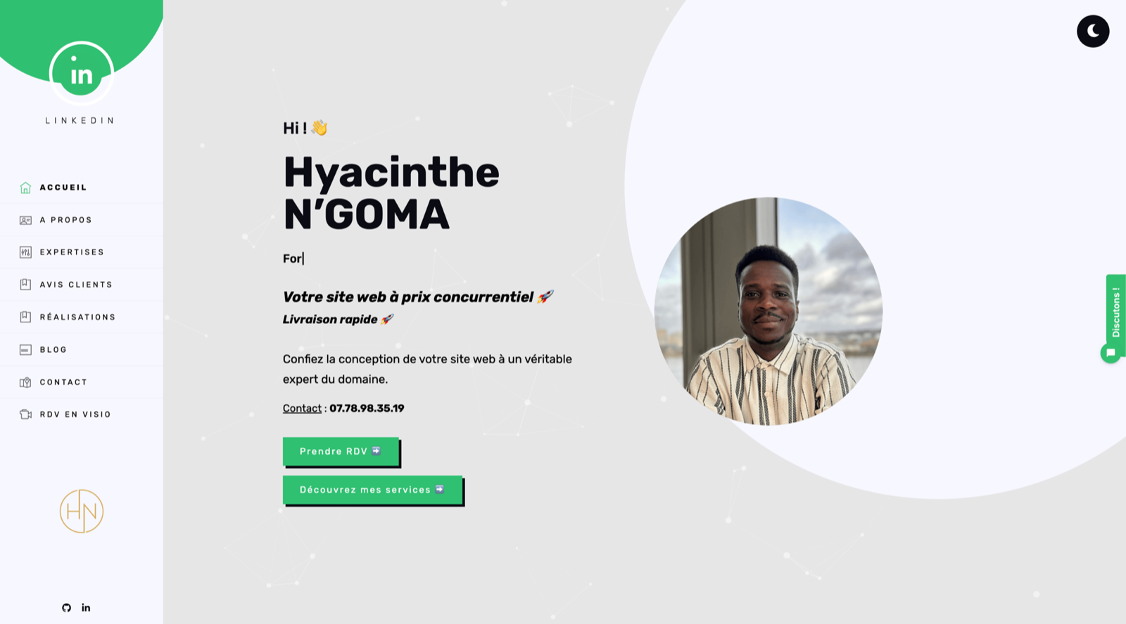 Site portfolio de Hyacinthe N'Goma, développeur web et fondateur d'Orizon Group Services