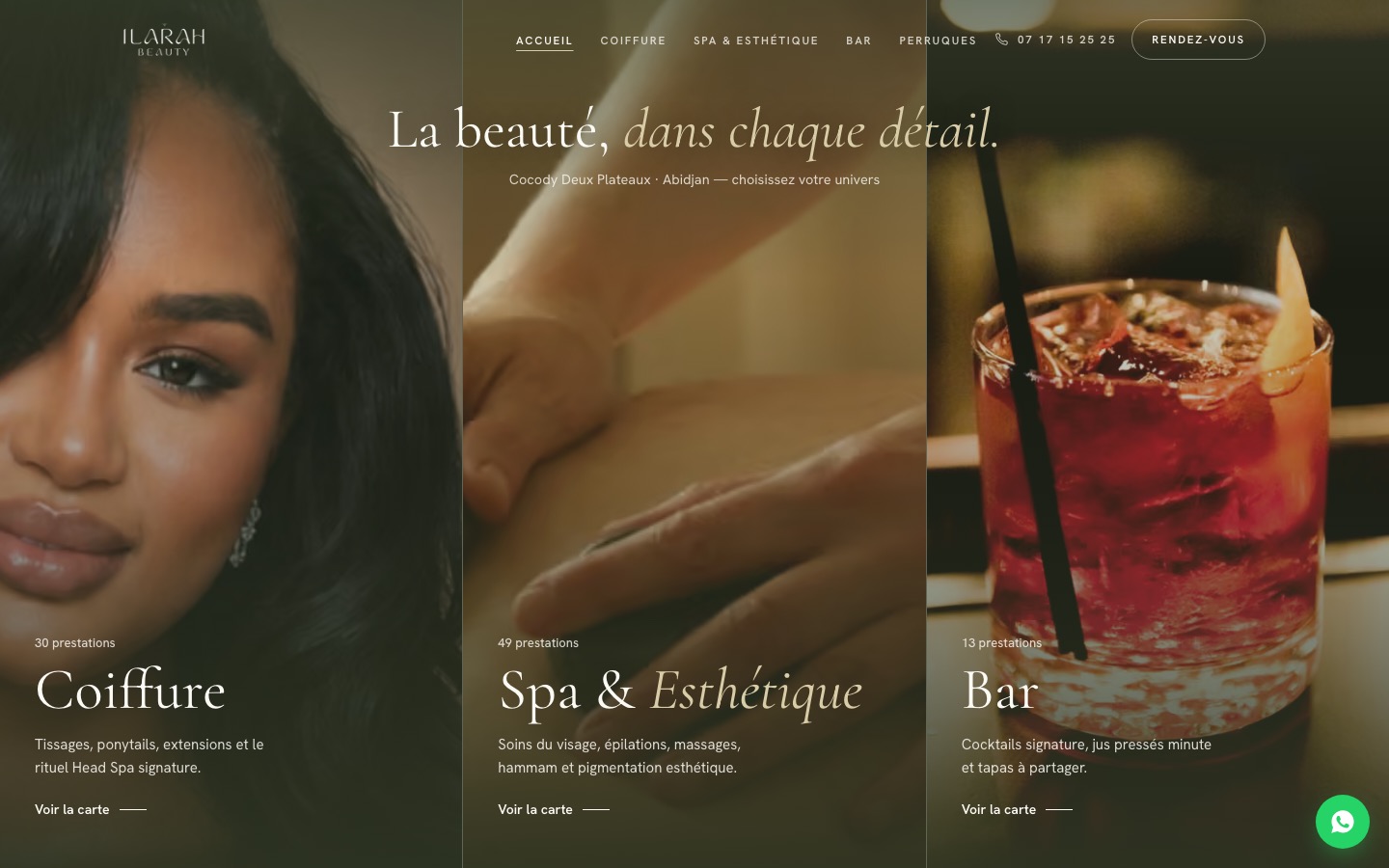 Ilarah Beauty — Institut de beauté · Cocody, Abidjan — site réalisé par Orizon Group Services, vu sur ordinateur